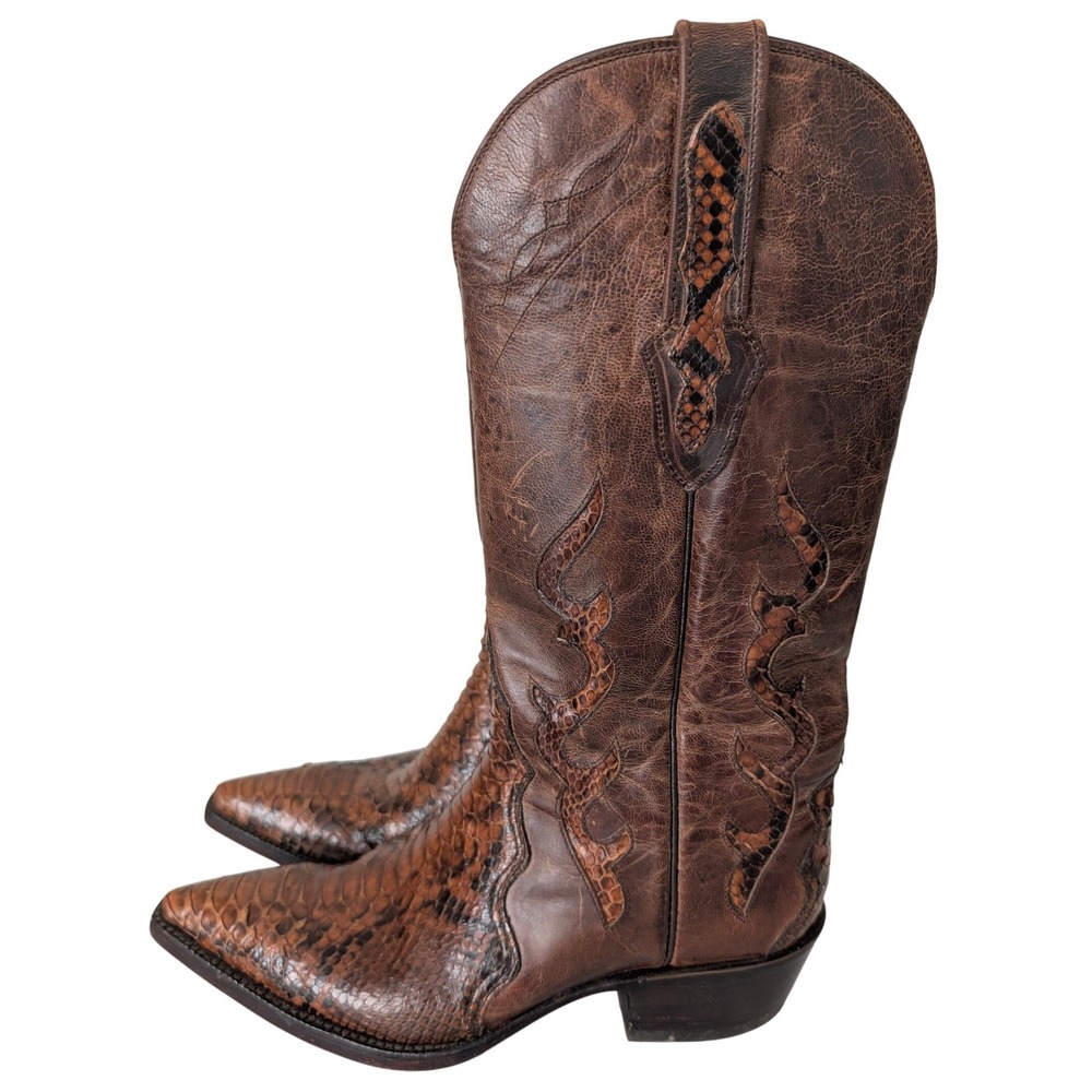 Black Jack Python Snakeskin Cowboy Boots Women 8.5D Handmade USA‎ Western Exotic